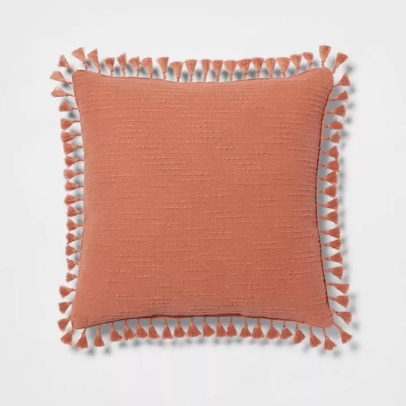 Threshold Euro Textured Slub Tassel Decorative Throw Pillow (Color: Terra Cotta - Picture 1 of 5